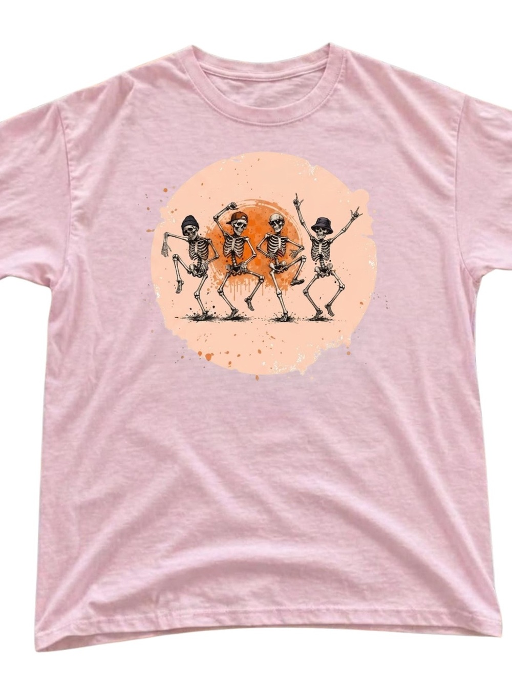 Gildan Light Pink Tee with Dancing Skeletons Graphic, Gift For Her, For Him